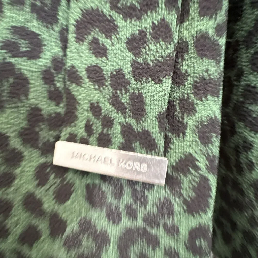 Micahel Kors Green Leopard Sleeveless Tunic Blouse Top Women's Size 2 Ruffle‎
